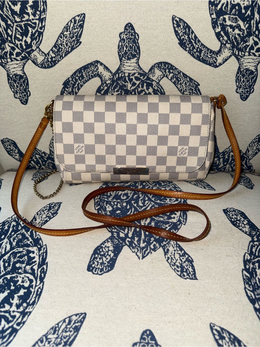 Louis Vuitton Favorite PM White Damier Azur Canvas Bag - Long Leather Strap 💃